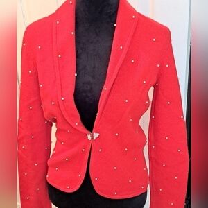 Jones New York Signature  Red Sweater With Pearl Embellishments  Size M